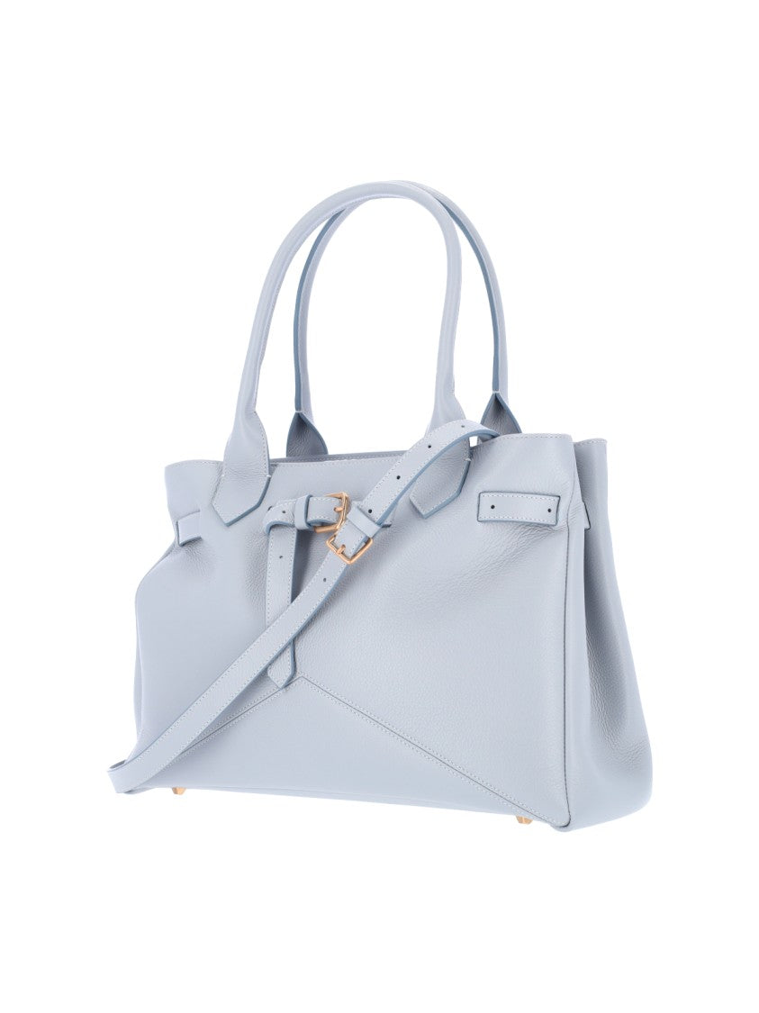 Ballantyne Structured Light Blue Calf Leather Tote With Adjustable Buckle