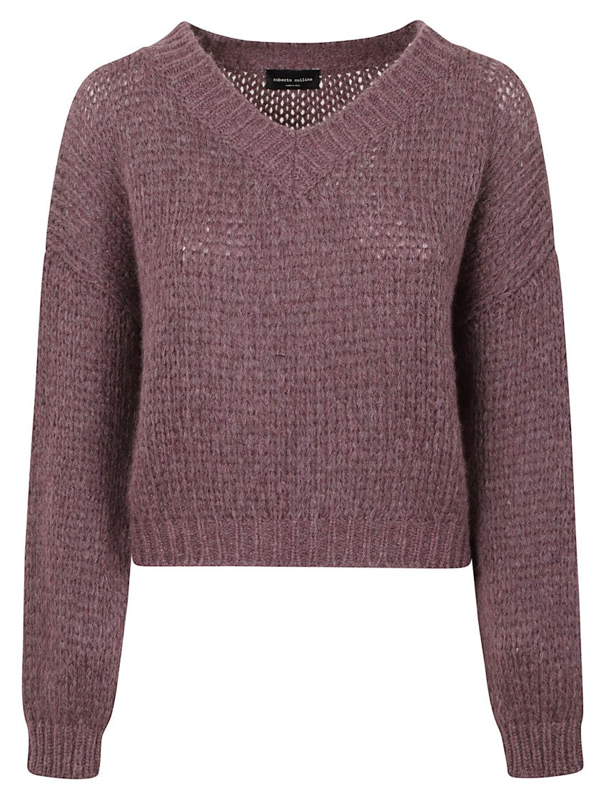 Roberto Collina Boxy-Fit Wine Alpaca Wool Sweater With V-Neck Design