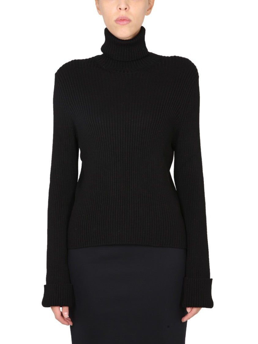 Balenciaga Textured Knit Turtleneck With High Collared Elegance