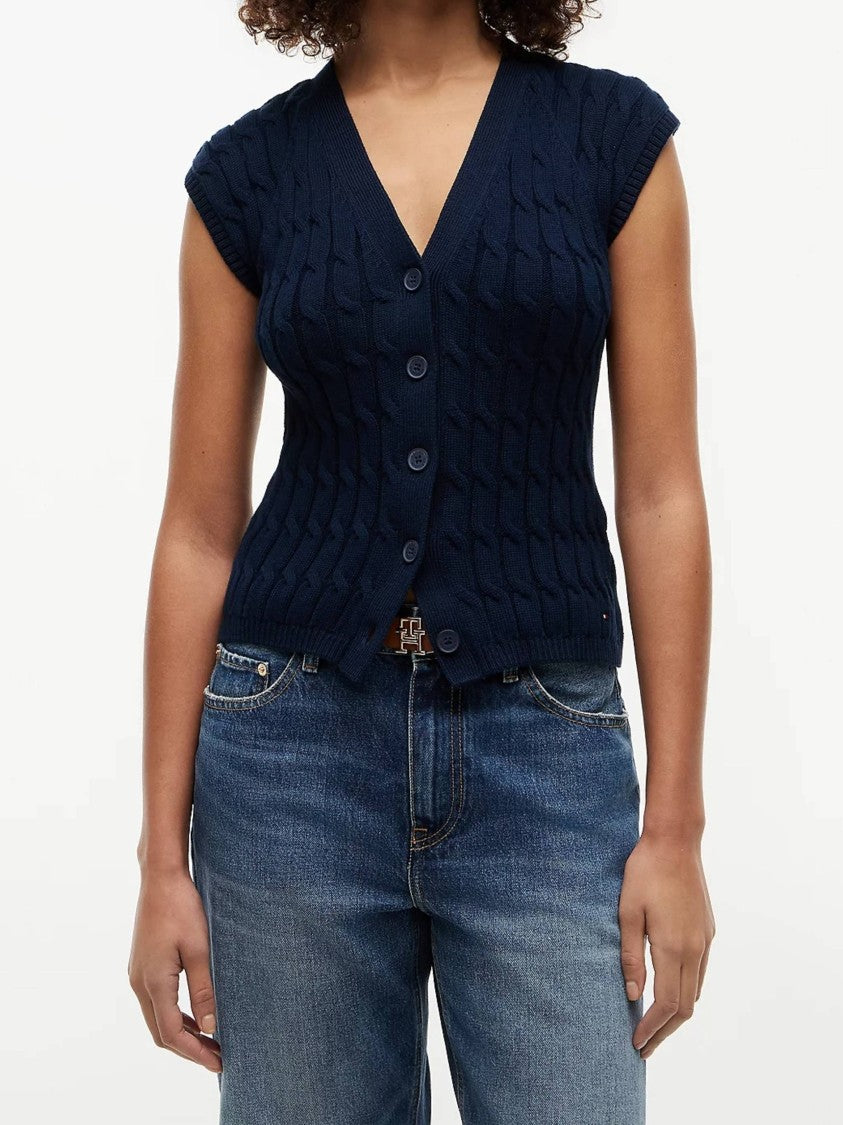 Tommy Hilfiger Blue Mid Gg Cable Vest Gilet