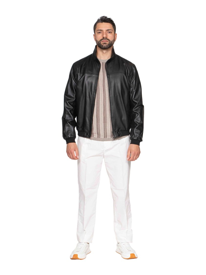 Emporio Armani Black Minimalist Leather-Finish Blouson Jacket