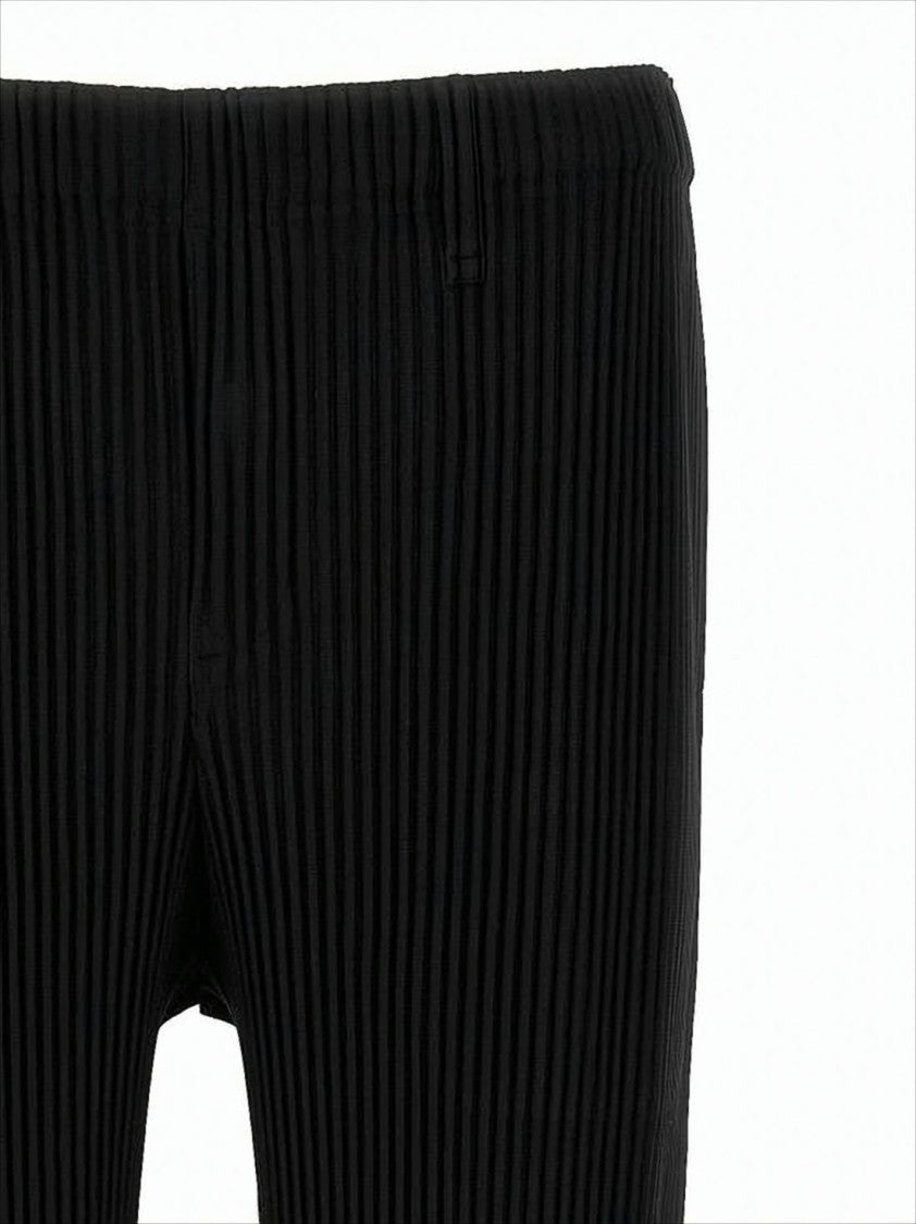 Homme Plissé Issey Miyake Pleated Black Straight-Leg Pants With Elastic Waistband