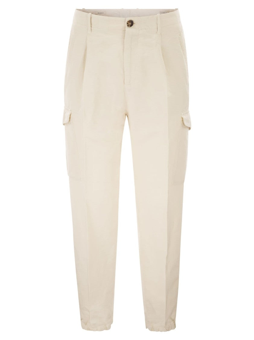 Brunello Cucinelli Linen And Cotton Trousers With Cargo Pockets