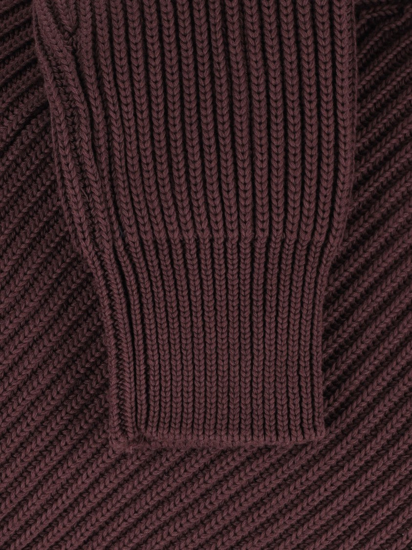 Mm6 By Maison Margiela Brown Ribbed Cotton Zip Turtleneck