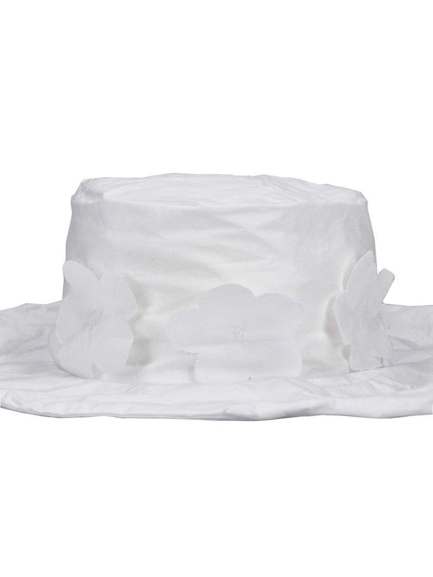 Scha White Wide-Brimmed Floral Appliqué Cotton Hat