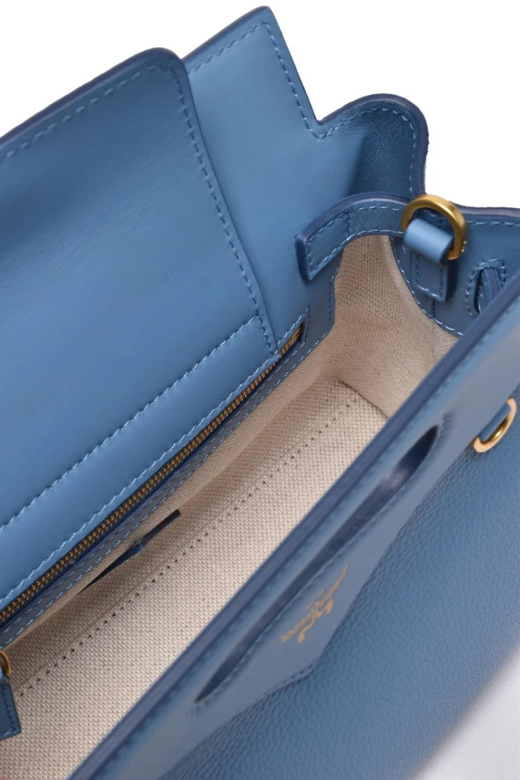 Mcm Light Blue Structured Leather Detachable Strap Shoulder Bag