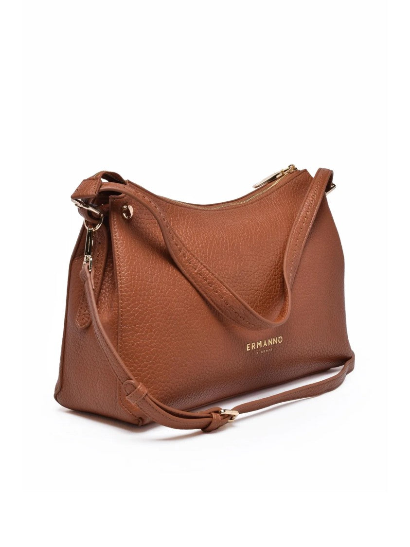 Ermanno Firenze Unity Shoulder Bag In Textured Cognac Polyurethane