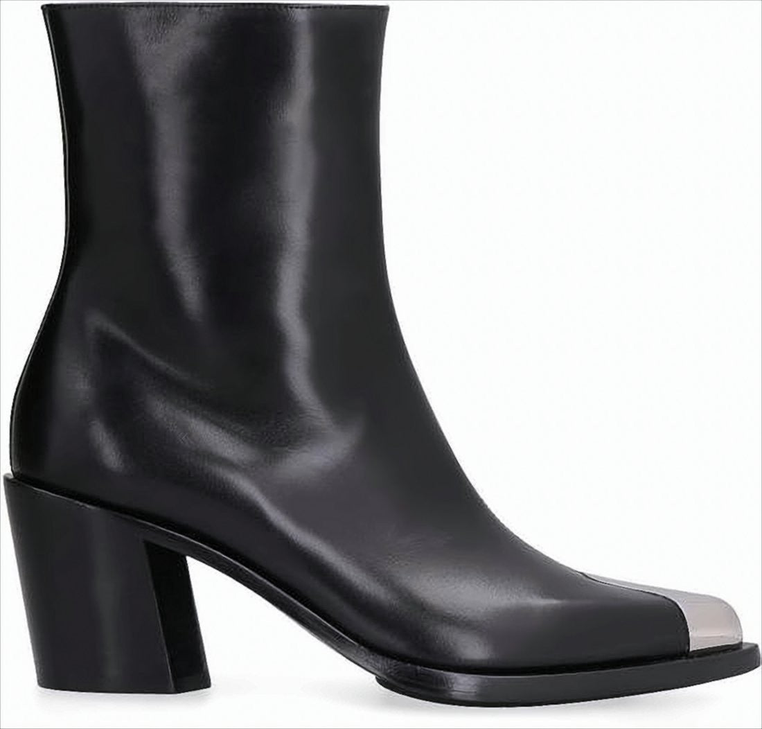 Alexander Mcqueen Black Leather Ankle Boots