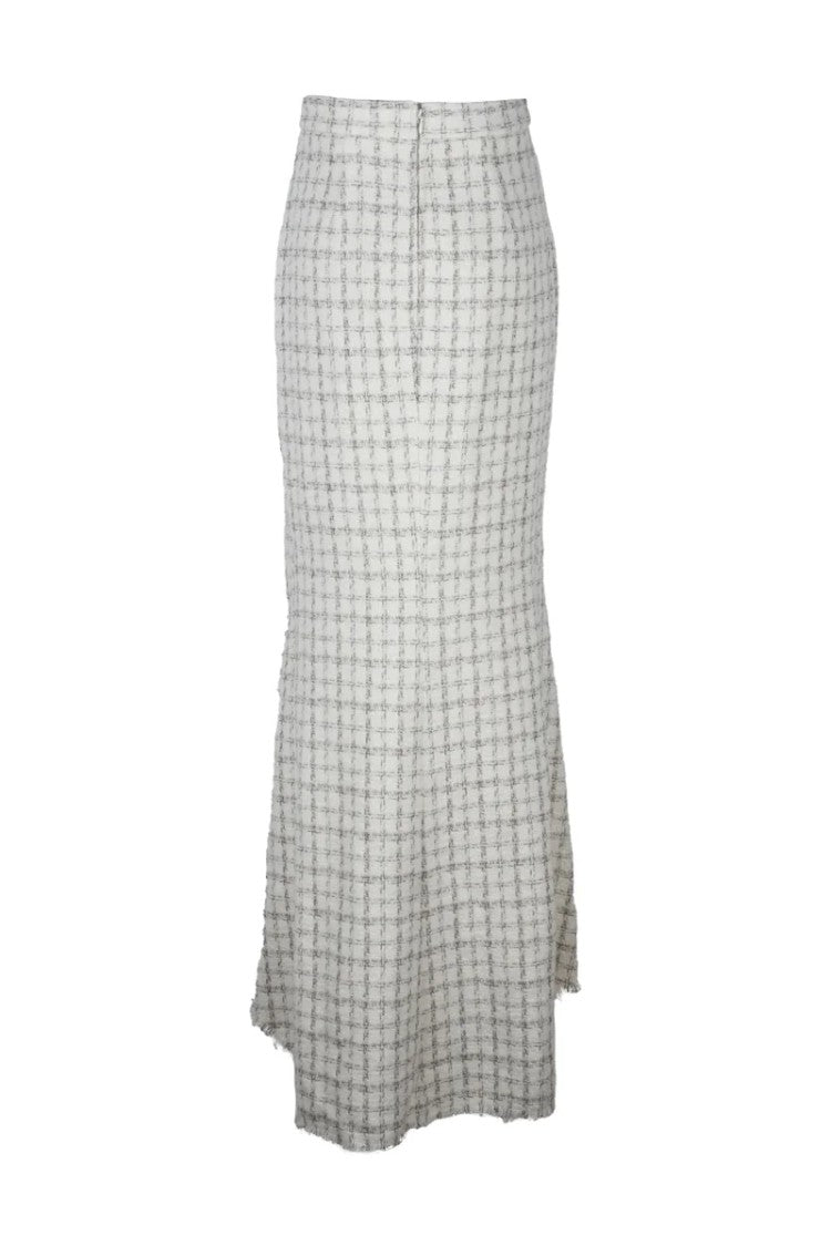Elisabetta Franchi Long Mermaid Bouclé Skirt - White