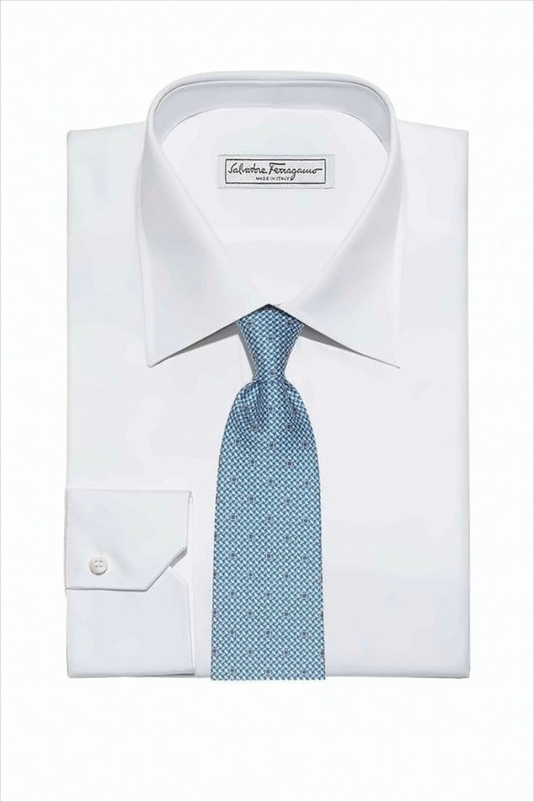 Salvatore Ferragamo Textured Light Blue Silk Necktie