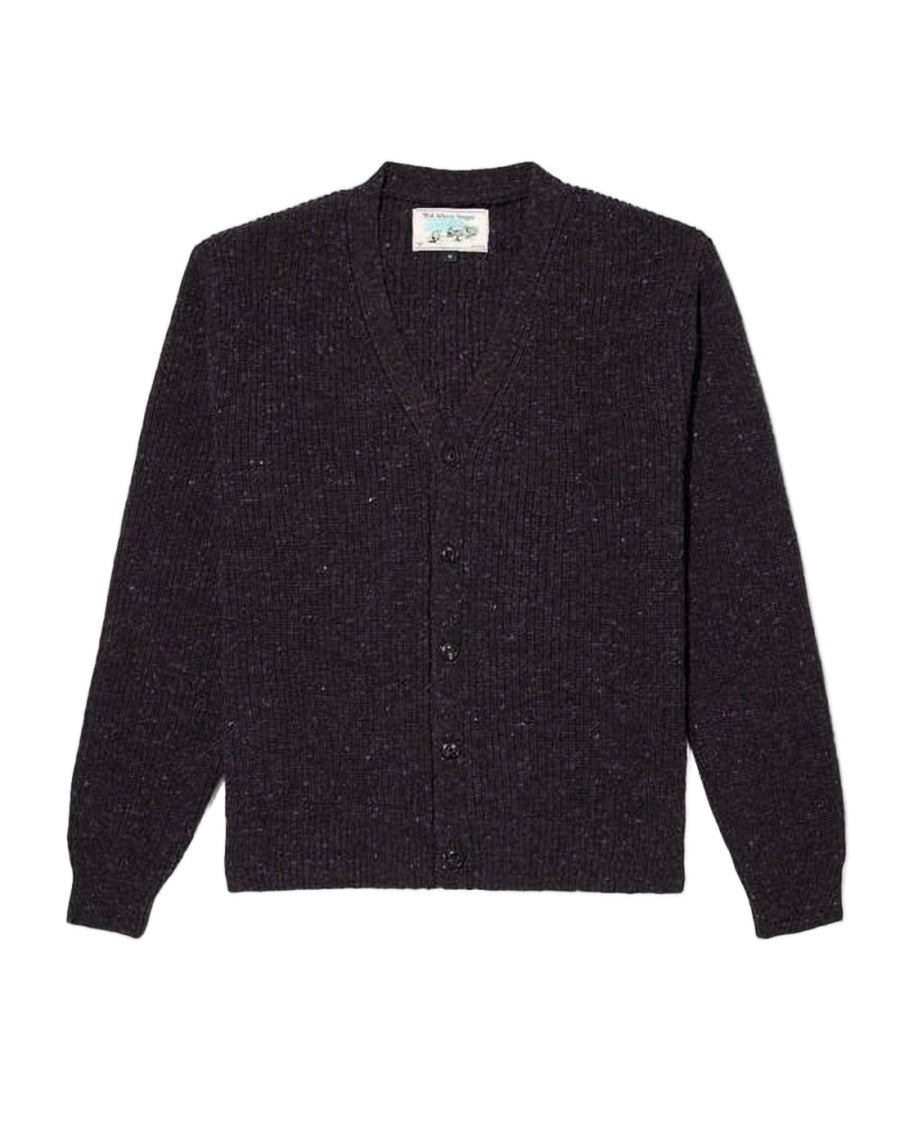 Noah Textured Black Wool Cardigan With Deep V-Neck