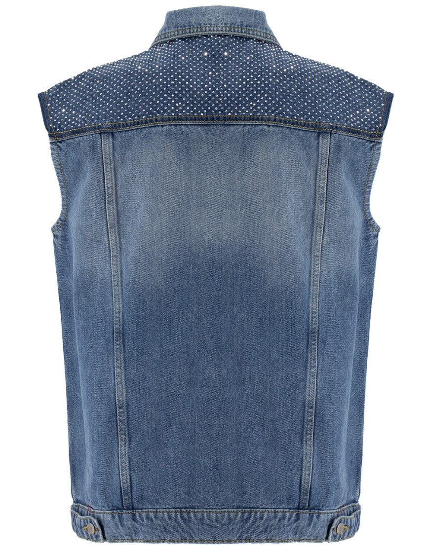 Pinko Denim Vest With Sparkling Studs