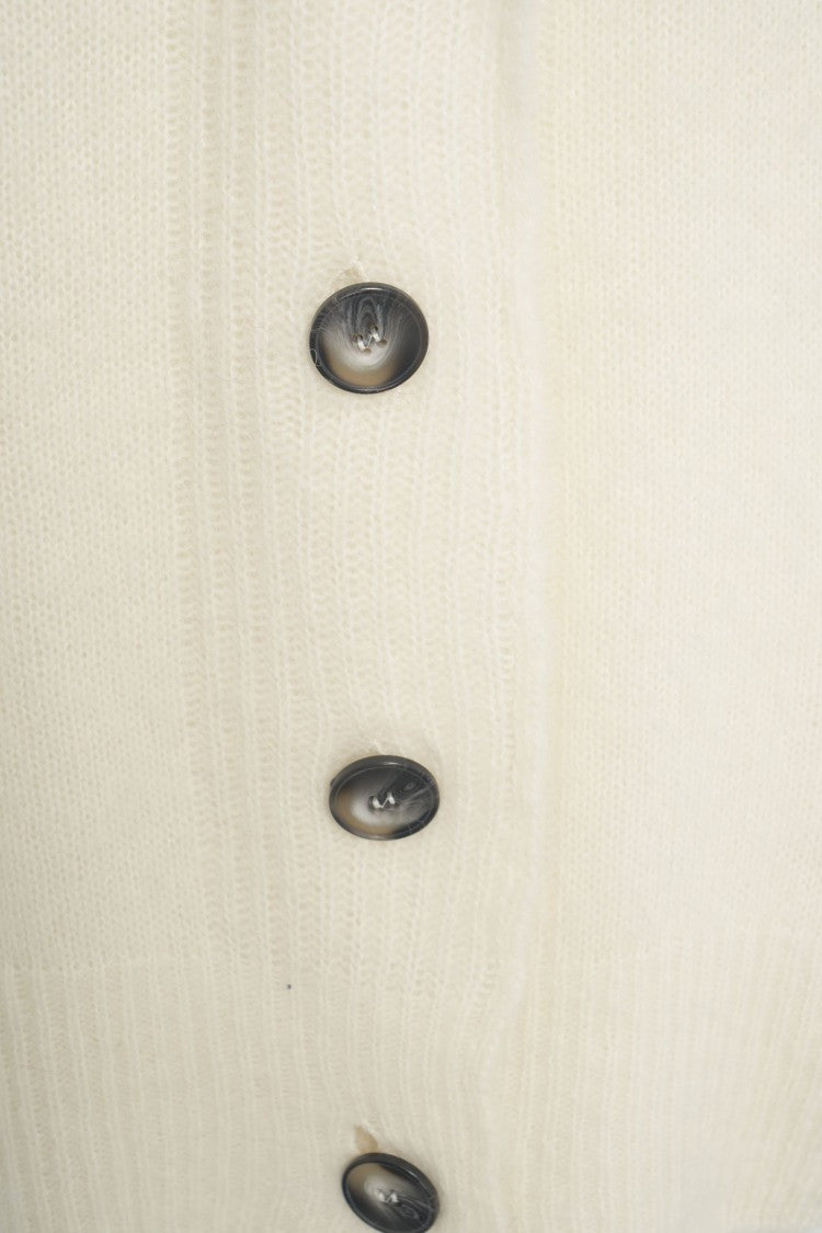 Solotre V-Neck Misto Mohair Cardigan With Practical Patch Pockets