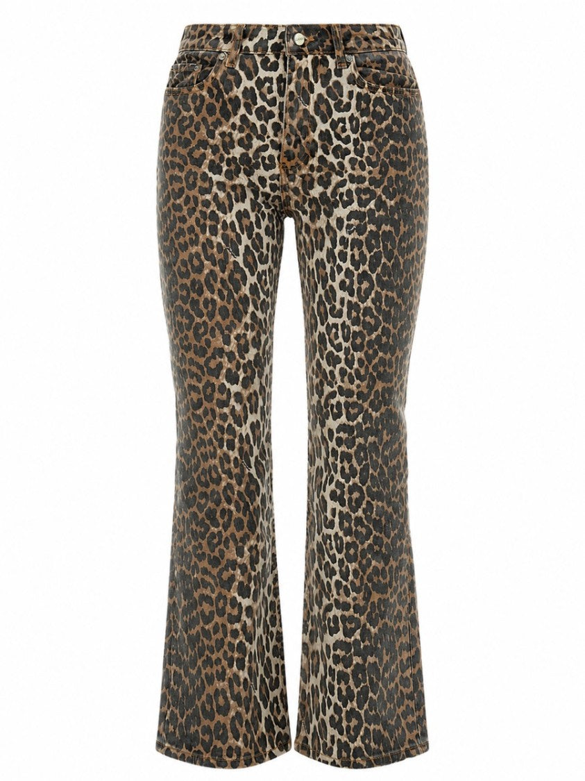 Ganni Animal Print Mid-Rise Flared Organic Cotton Jeans