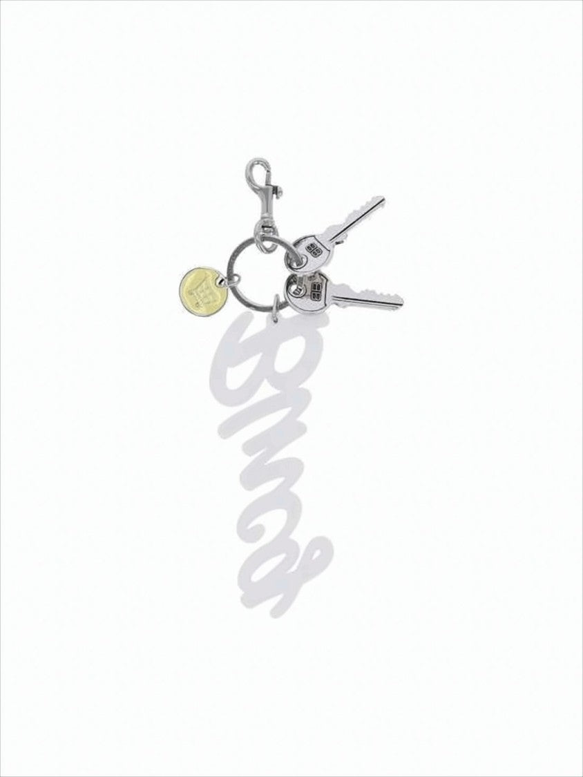 Balenciaga Silicone Script Keyring With Silver-Tone Metal Accents