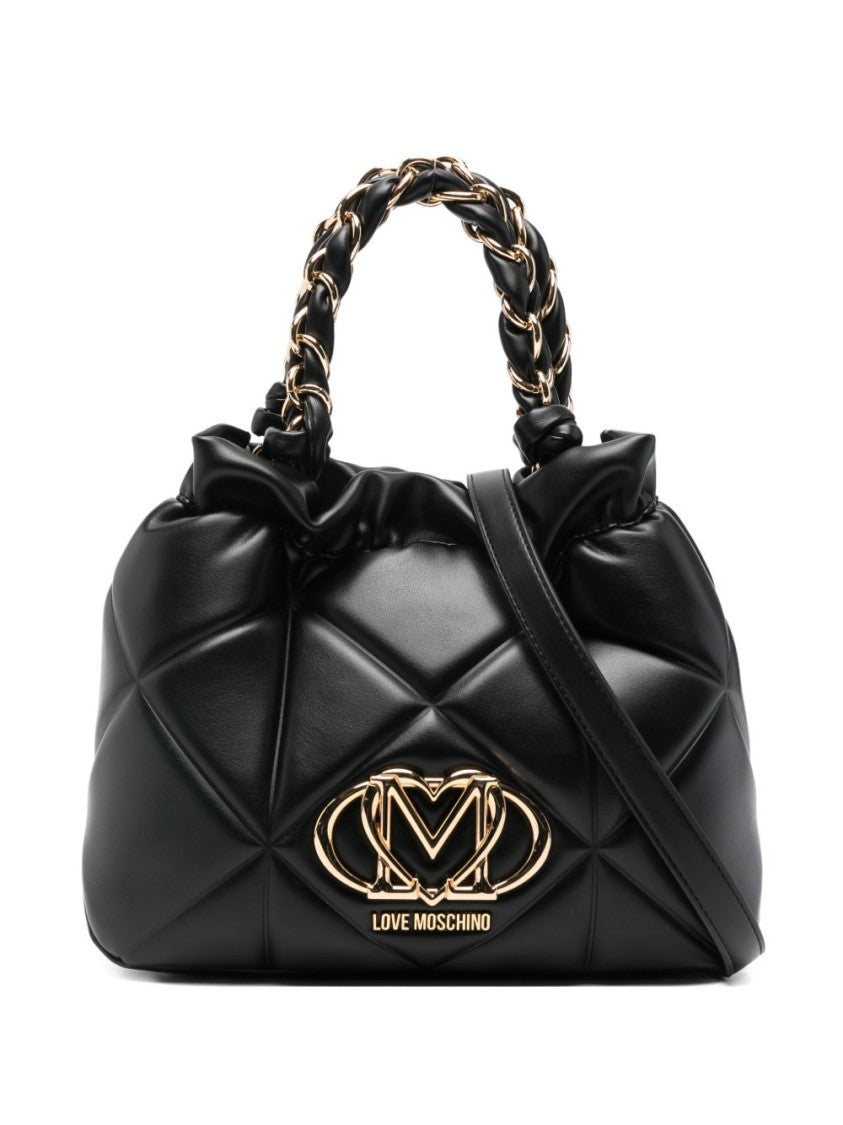 Love Moschino Quilted Black Handbag With Gold-Chain Accents