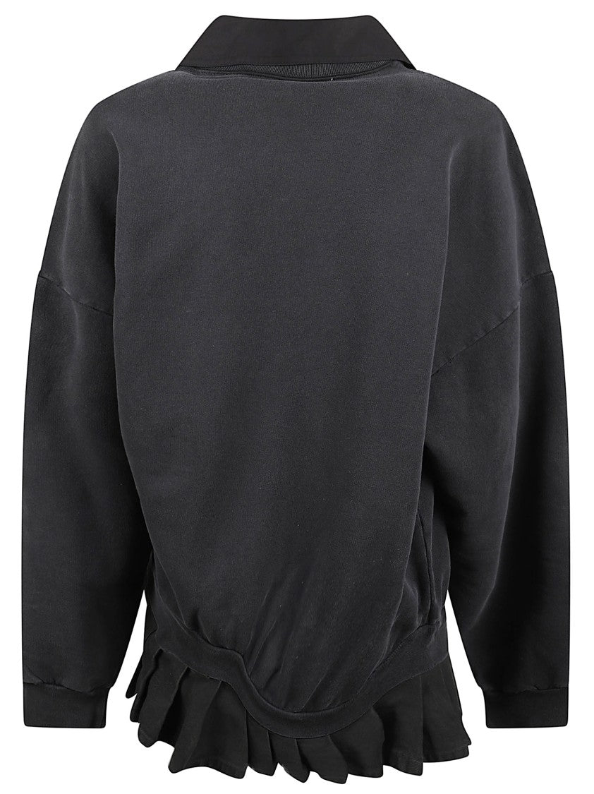 Balenciaga Oversized Black Sweatshirt Dress With Pleated Skirt And Logo Emblem