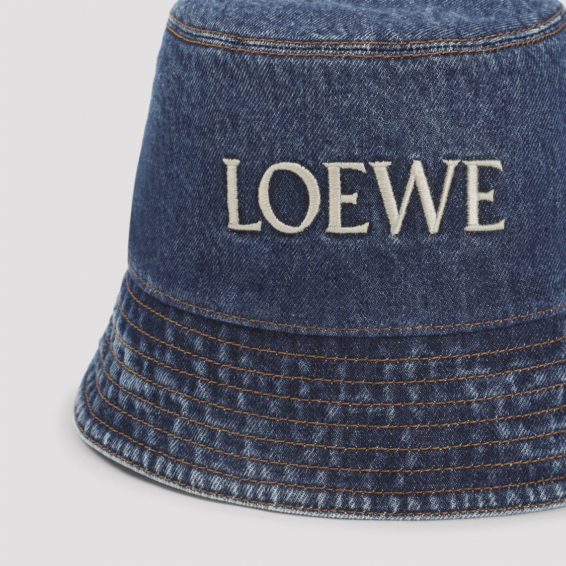 Loewe Structured Denim Bucket Hat With Embroidered Logo