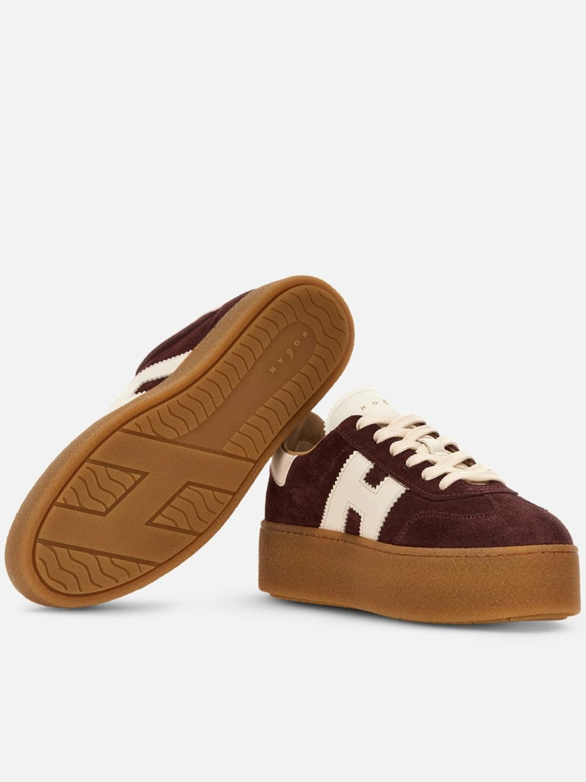 Hogan Burgundy Suede Sneakers With White Leather Accents And Gum Rubber Sole
