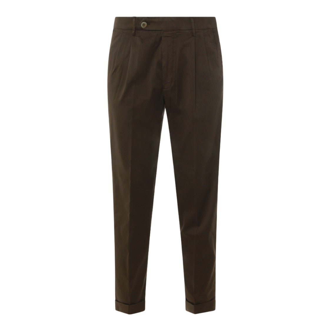 Gta Il Pantalone Tailored Brown Trousers With Cuffed Hem And Button Details