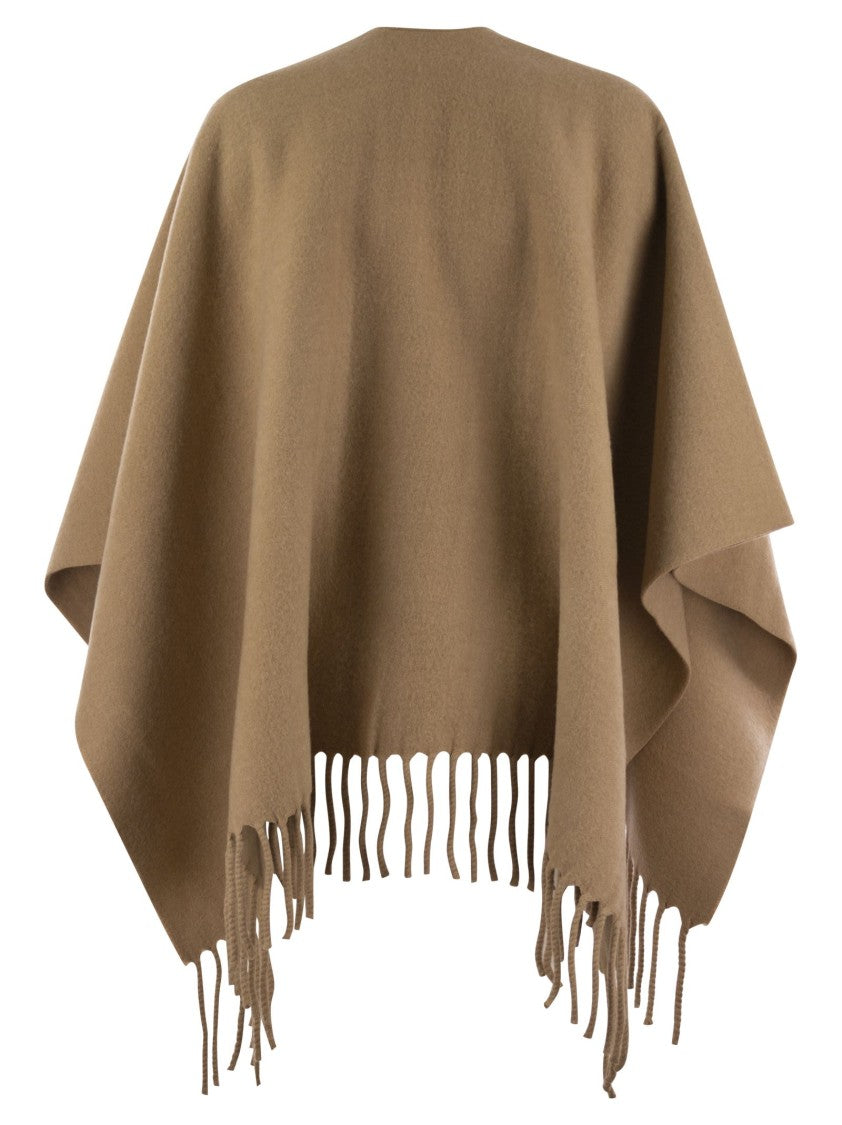 Fabiana Filippi Wool Fringed Cape With Soft Draped Silhouette