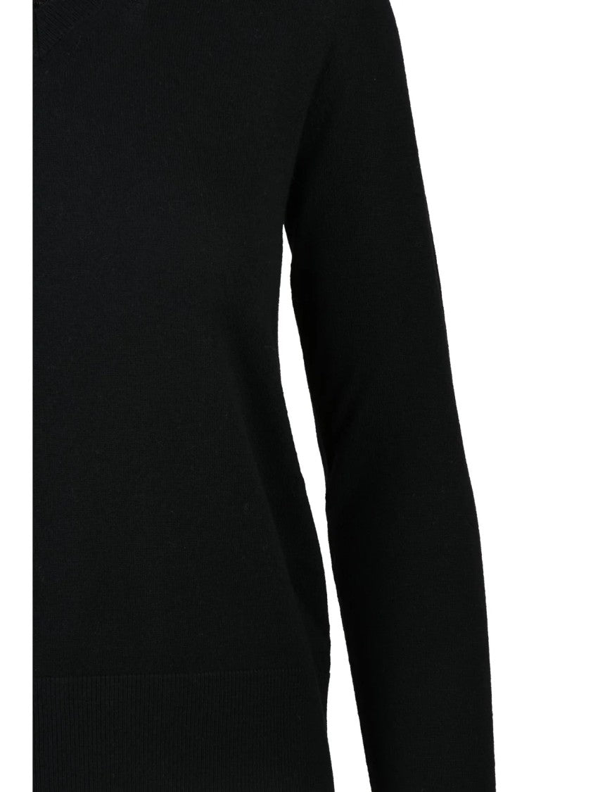 Max Mara V-Neck Black Wool Pullover With Ribbed Details
