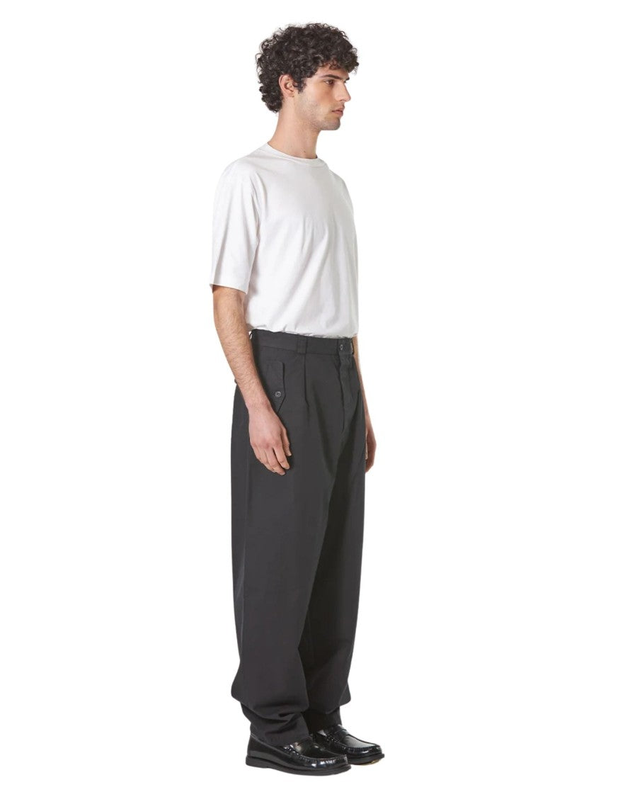 Cellar Door Dark Navy Cotton Ripstop Loose Fit Trousers