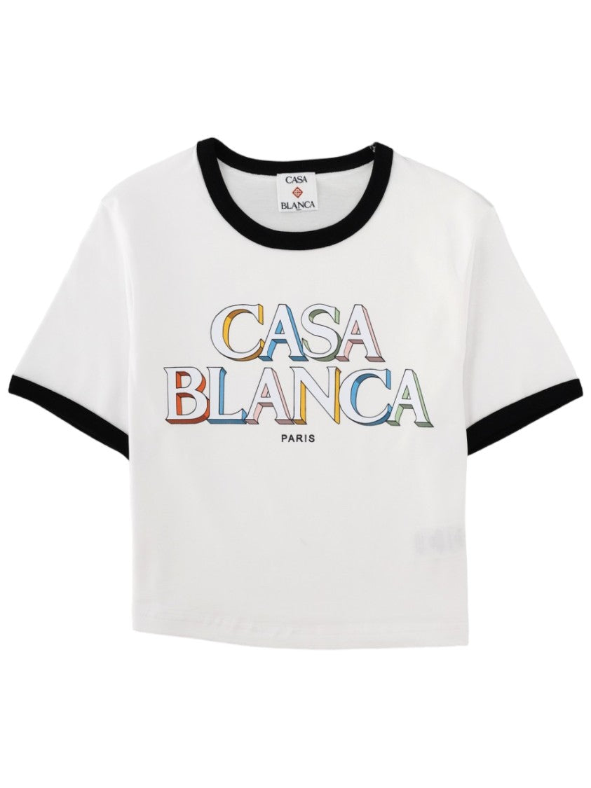 Casablanca Stacked Logo Cropped Baby Fit Cotton T-Shirt