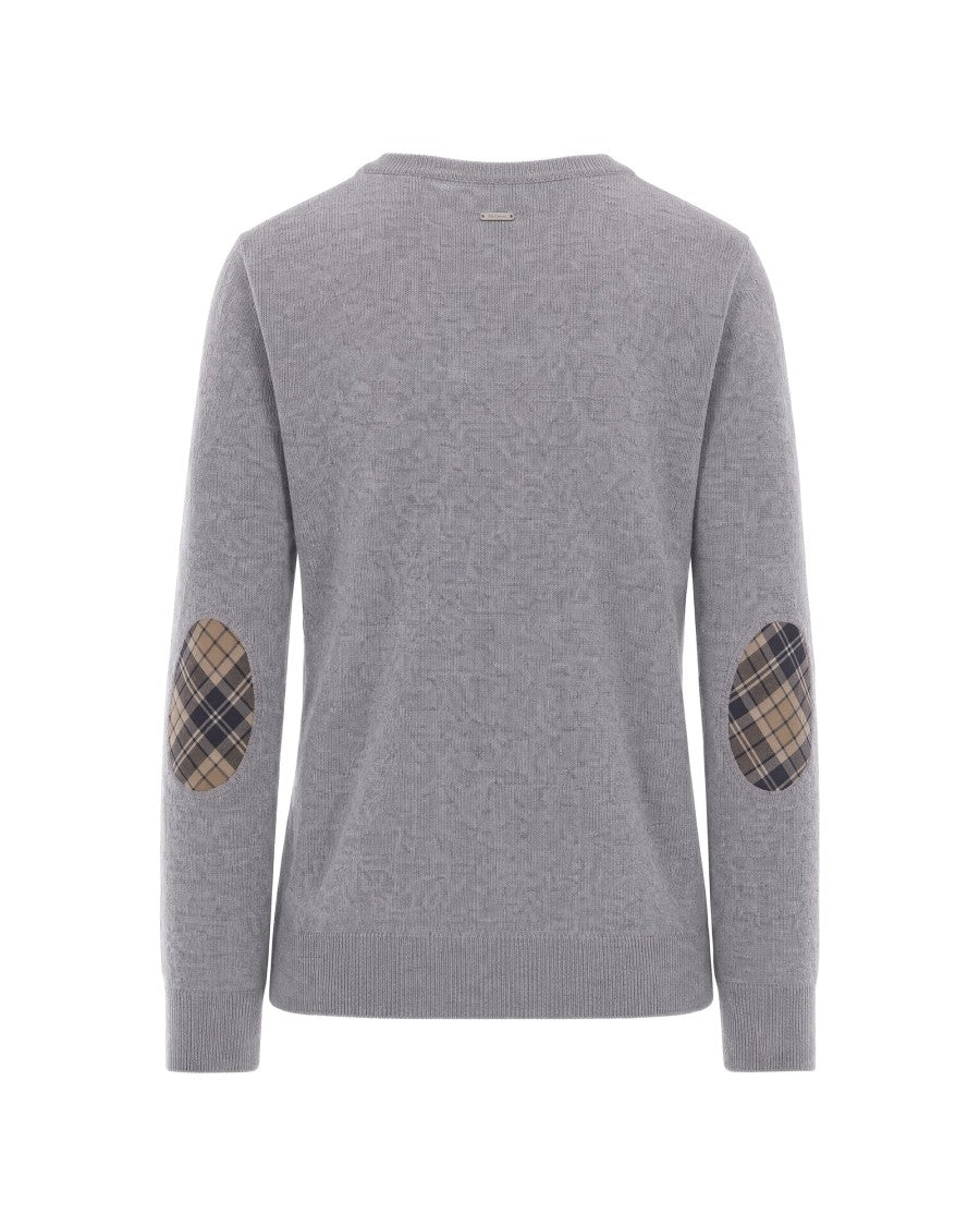Barbour Grey Tartan Elbow Patches Wool-Blend Cardigan