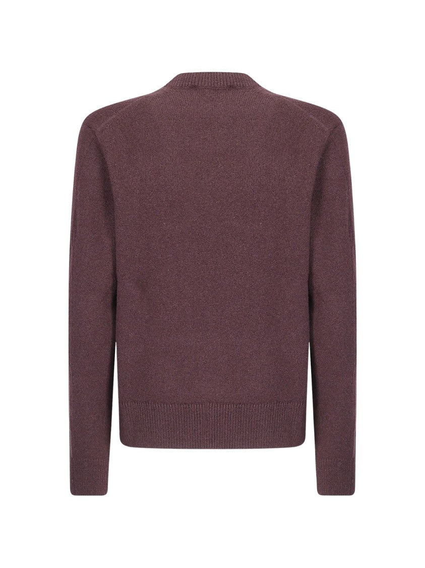 Maison Kitsuné Cropped Knit Sweater With Textured Plum Fabric