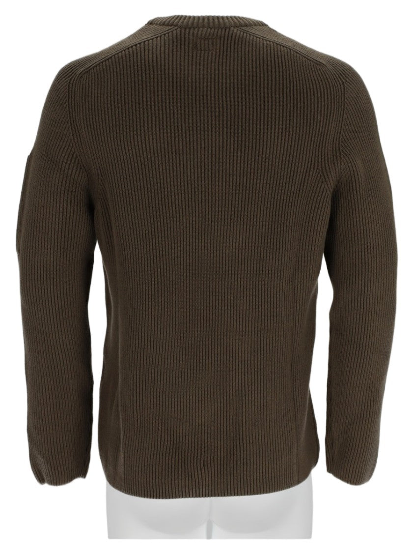 C.P. Company Green Ribbed Knit Patch Pocket Cotton-Blend Sweater