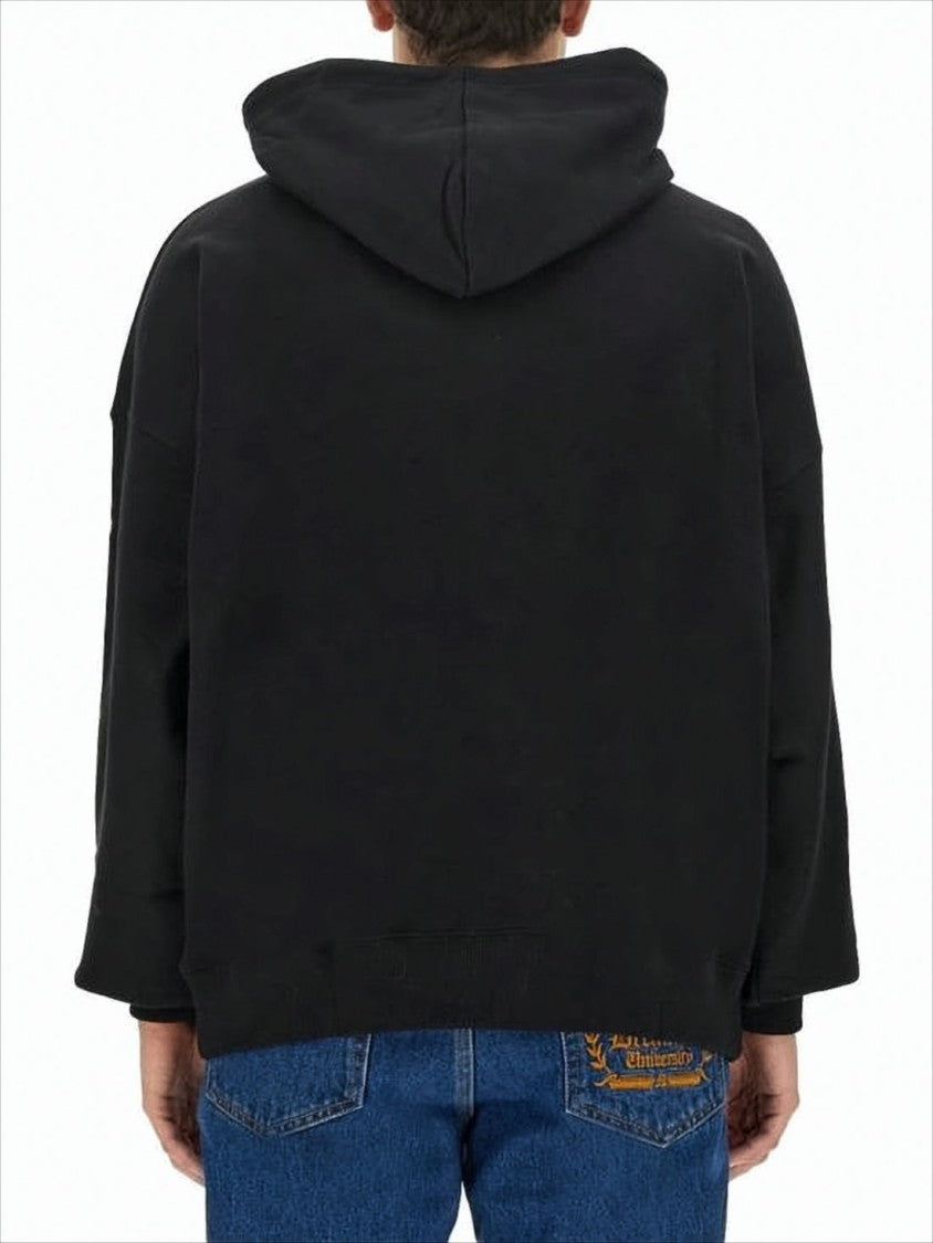 Msgm Relaxed Fit Black Hoodie With Bold Logo