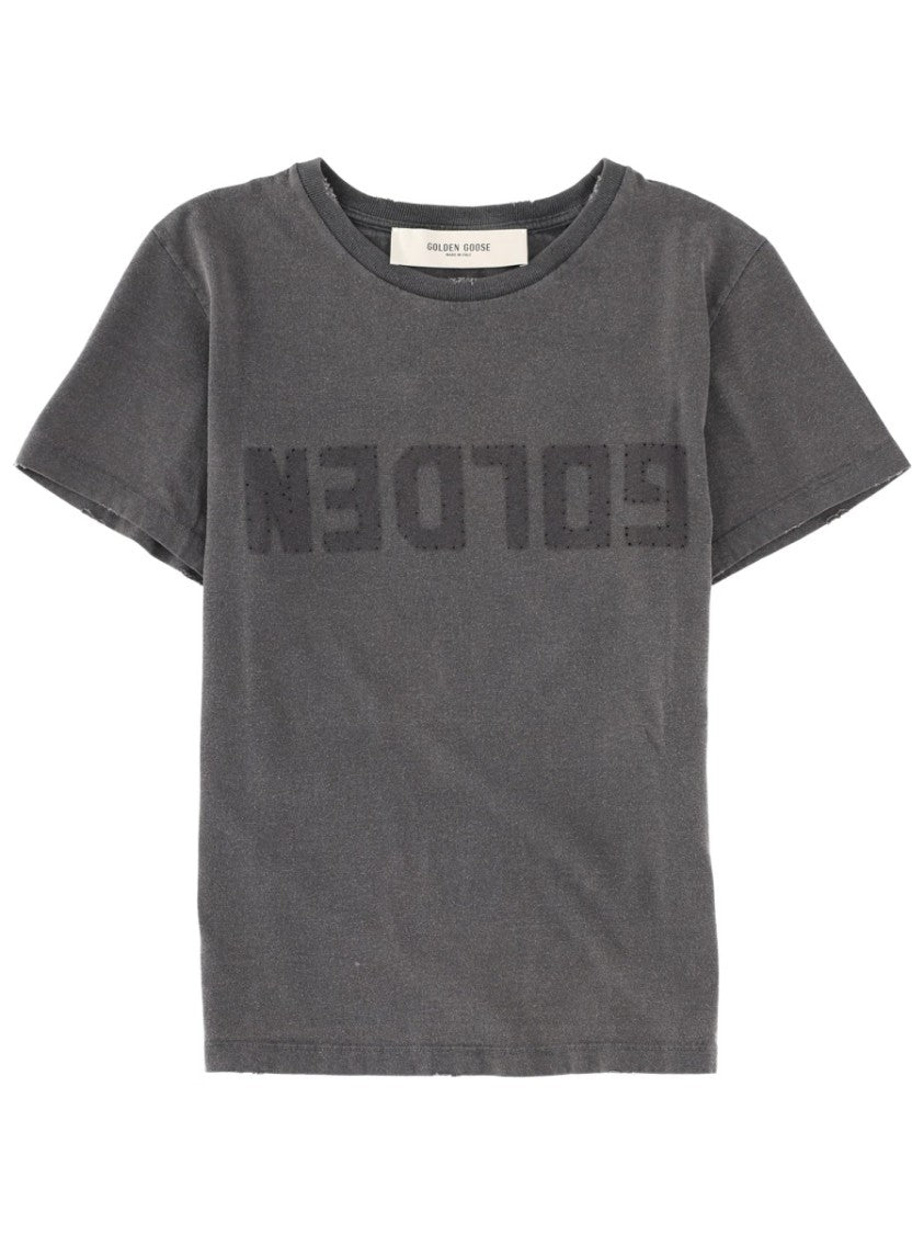 Golden Goose Faded Black Tonal Logo Cotton T-Shirt