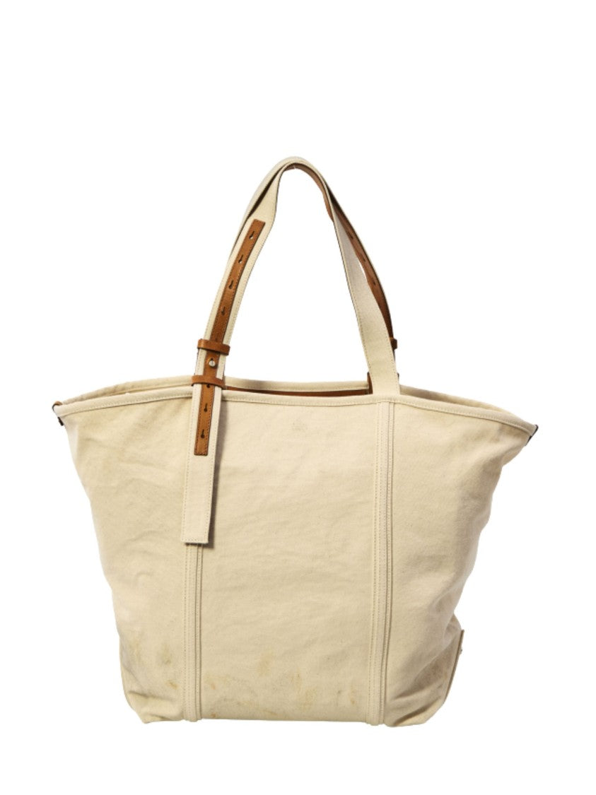 Golden Goose Ecru Leather Inserts Cotton Tote Bag