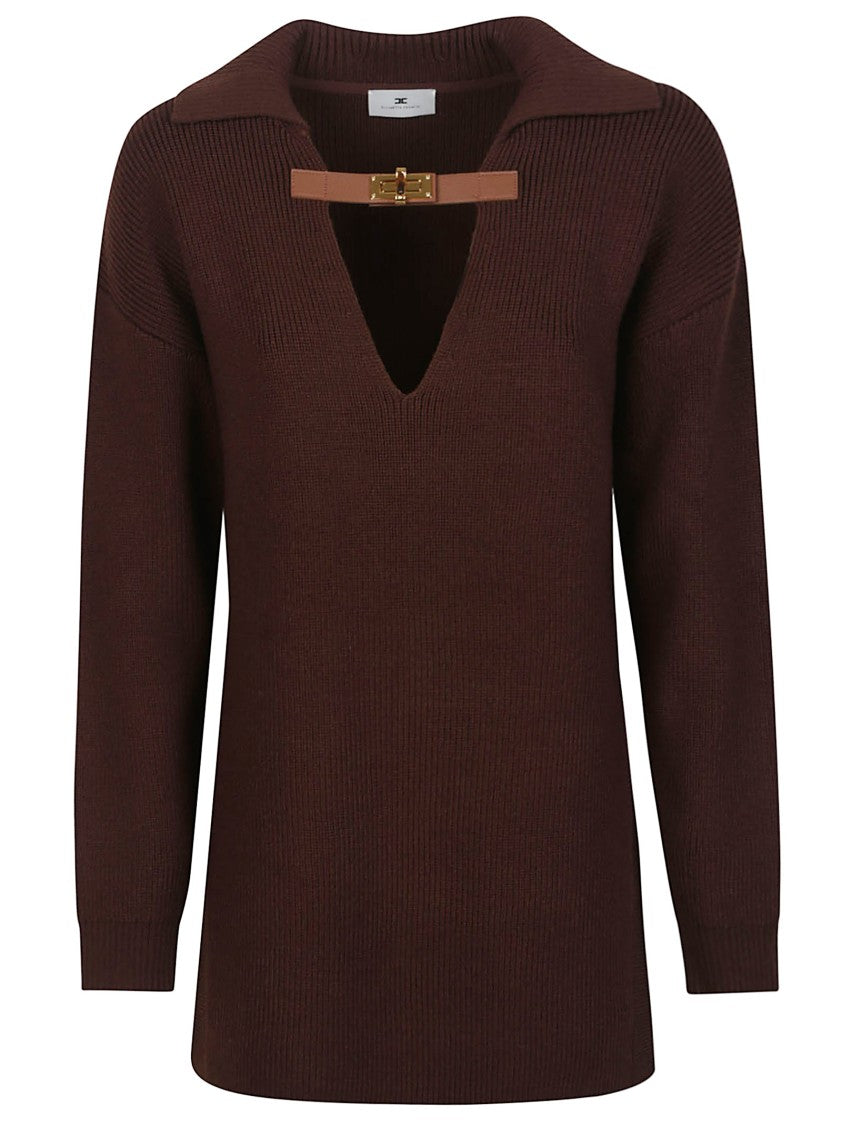Elisabetta Franchi Tricot Wool-Blend Buckle Strap Sweater