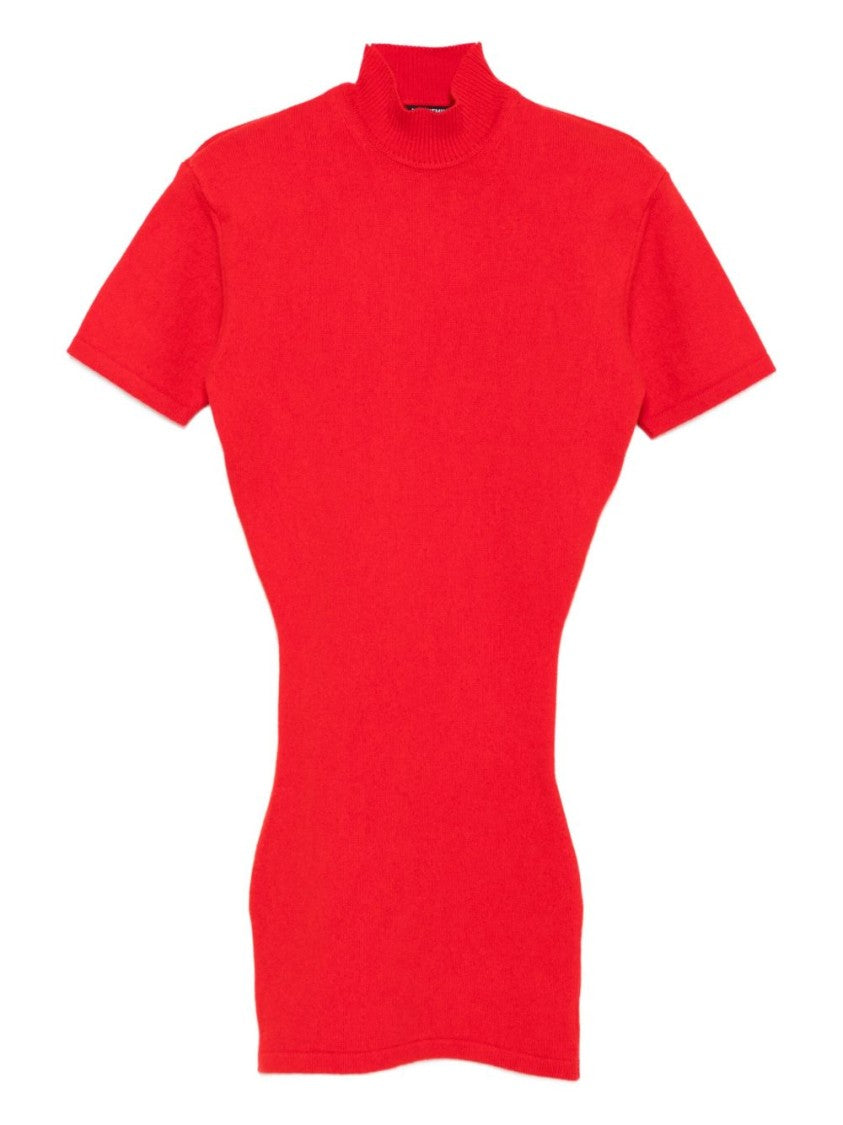 Jacquemus Red Fitted Mini Dress In Merino Wool-Cashmere Blend