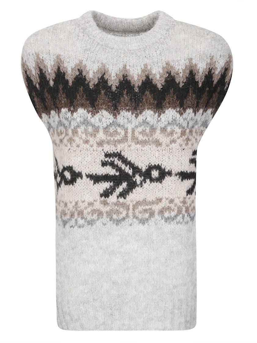 Thibault Van Der Straete Round Neck Sleeveless Fairisle Bird Sweater
