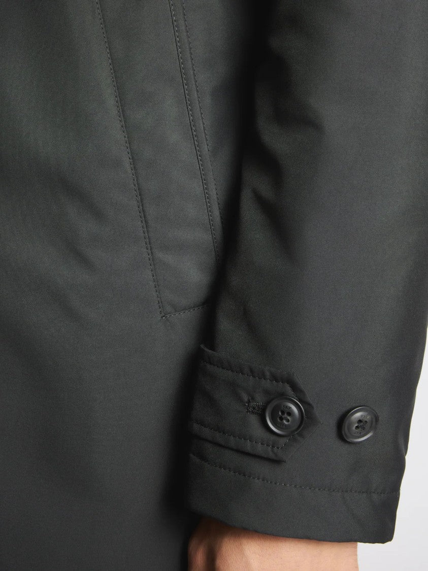 Fay Minimalist Black Morning Coat With Concealed Closure And Quilted Interior