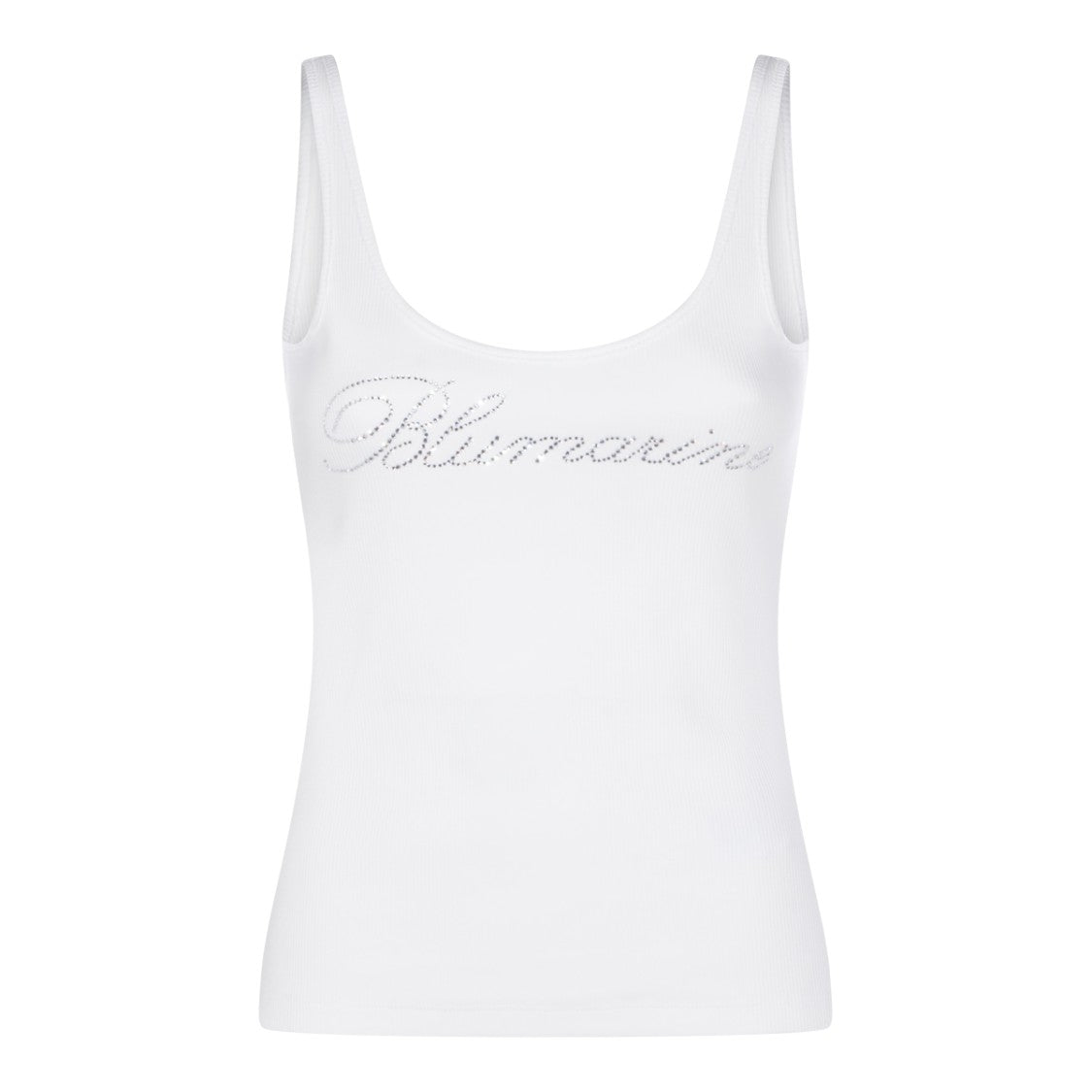 Blumarine White Cotton Sleeveless Top With Rhinestone Logo