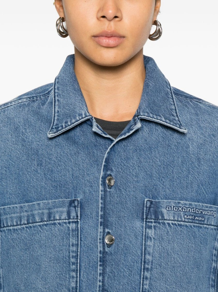 Alexander Wang Cropped Denim Shirt With Boxy Silhouette