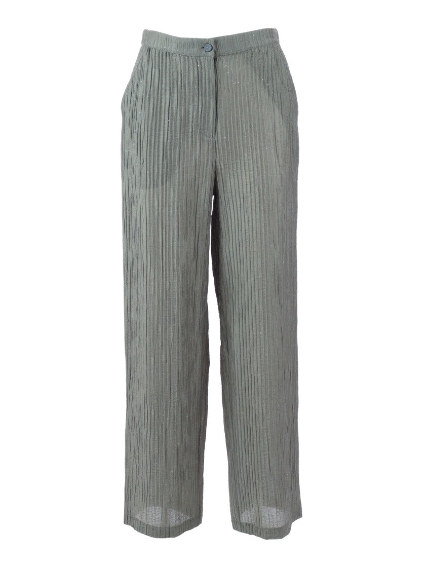 Emporio Armani Cropped Vertical Pleat Straight-Leg Pants