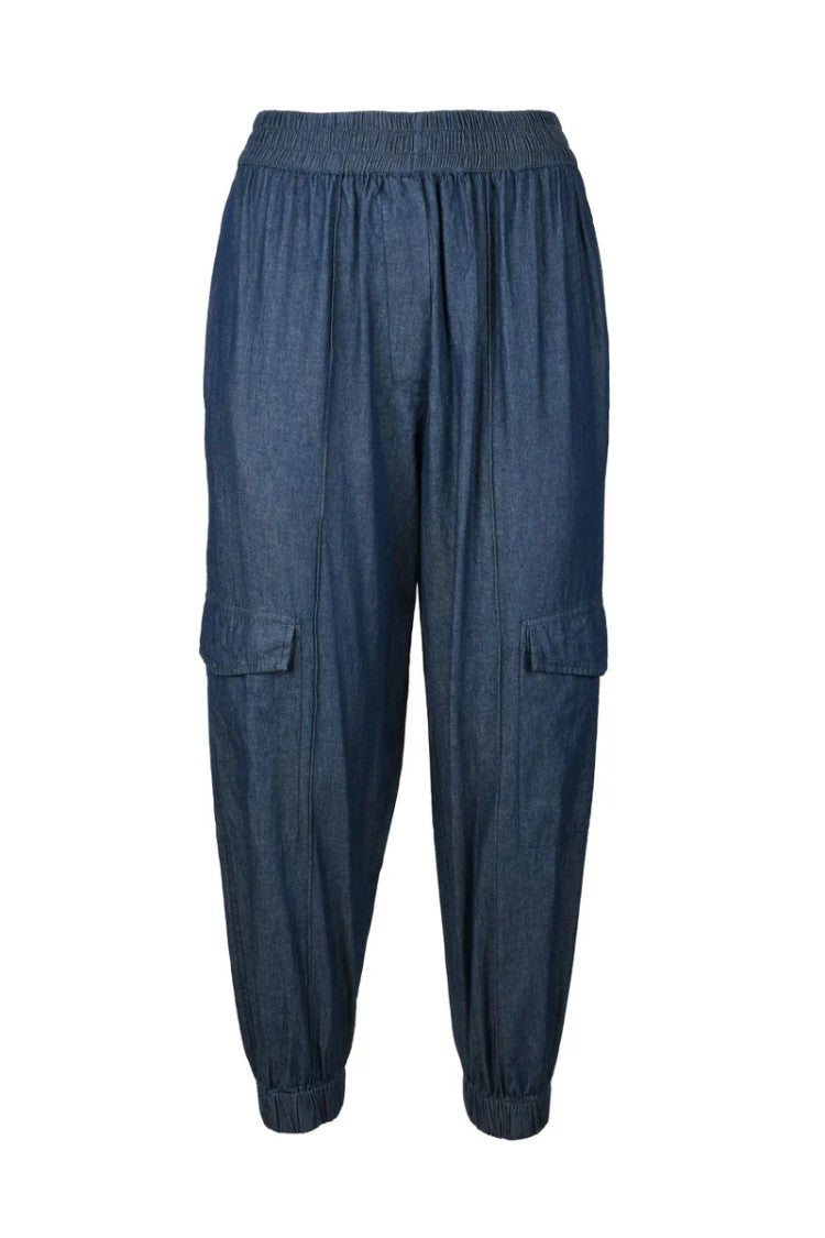 Collection Privee? Cropped Cotton Trousers With Relaxed Fit And Denim Texture