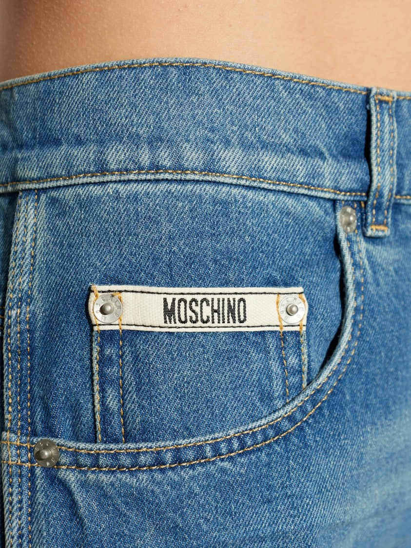 Moschino Mid-Blue Resin Treated Relaxed Fit Denim Jeans