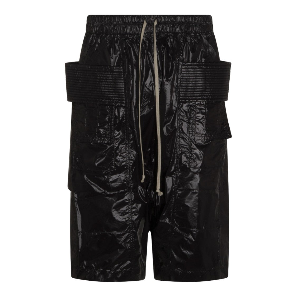 Drkshdw By Rick Owens Glossy Black Shorts With Crinkled Texture