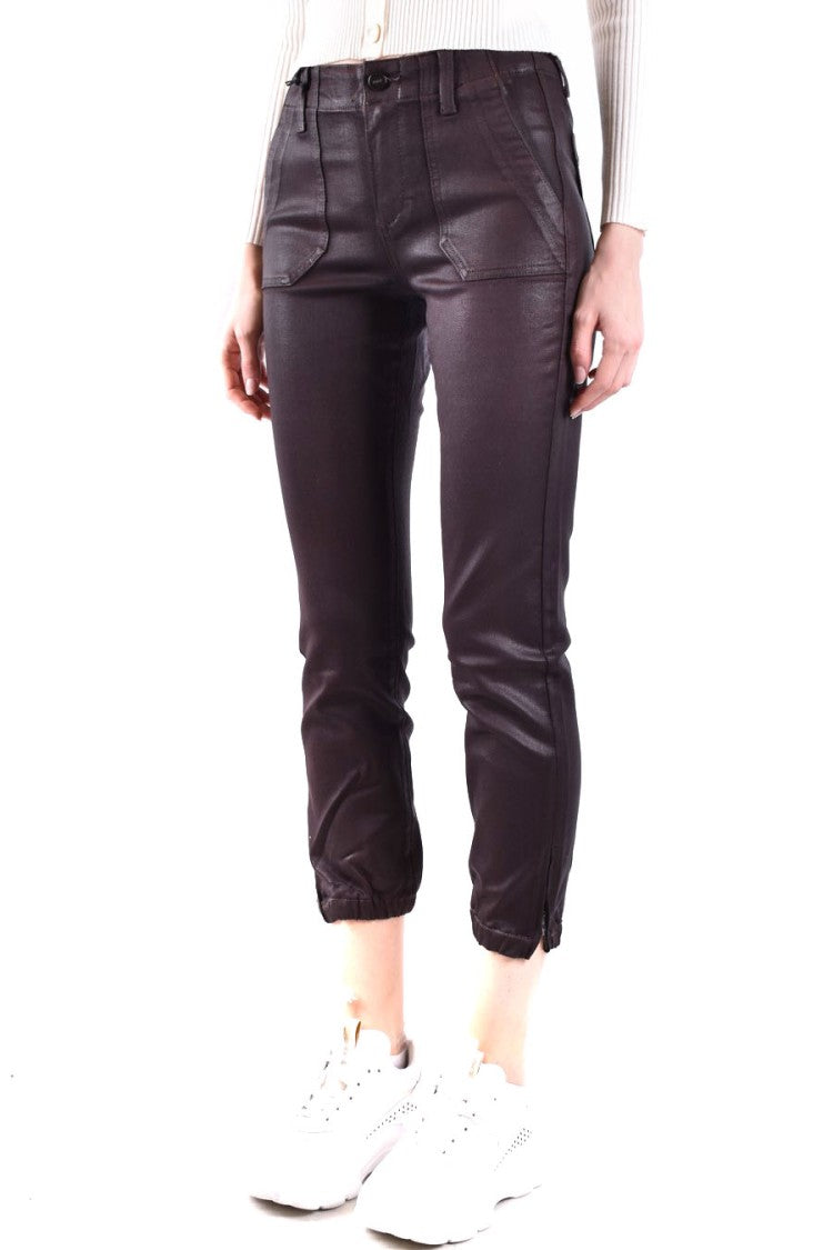 Paige Cropped Coated Brown Tapered Cuffs Pants