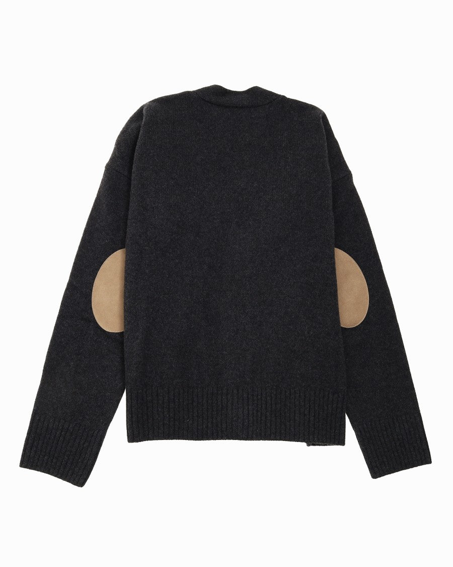 Ami Classic V-Neck Cardigan With Cashmere Elbow Patches