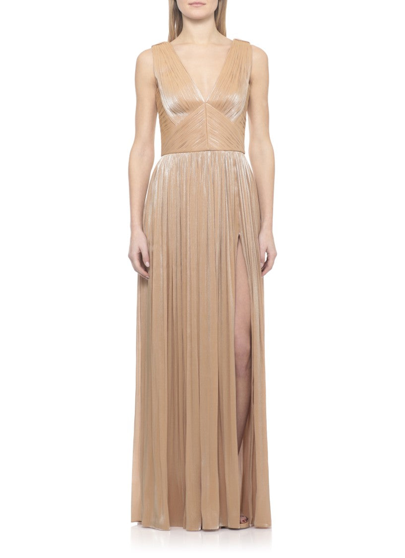 Costarellos Lurex Georgette Maxi Dress With Deep V-Neckline