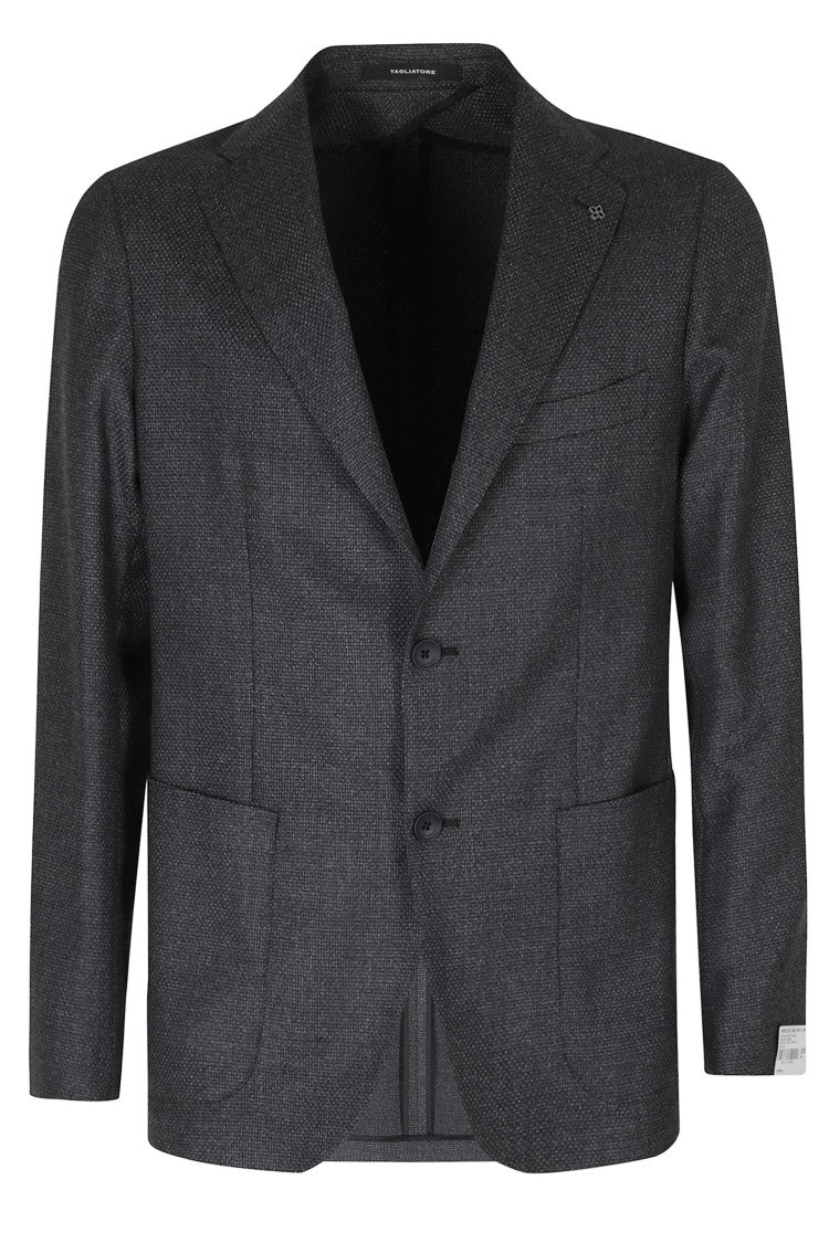 Tagliatore Gray Single-Breasted Textured Finish Wool Blazer