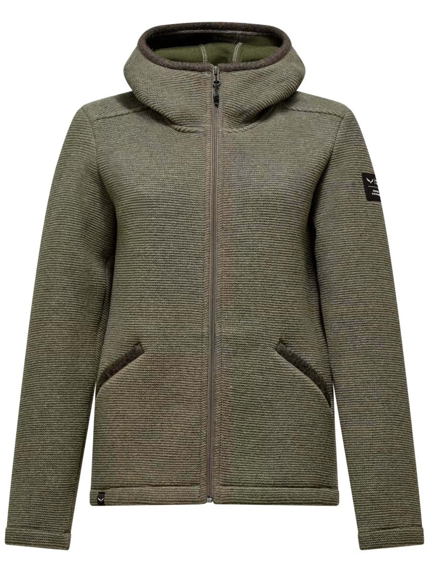 Salewa Olive Green Fanes Sarner Jkt Textured Knit Hooded Jacket