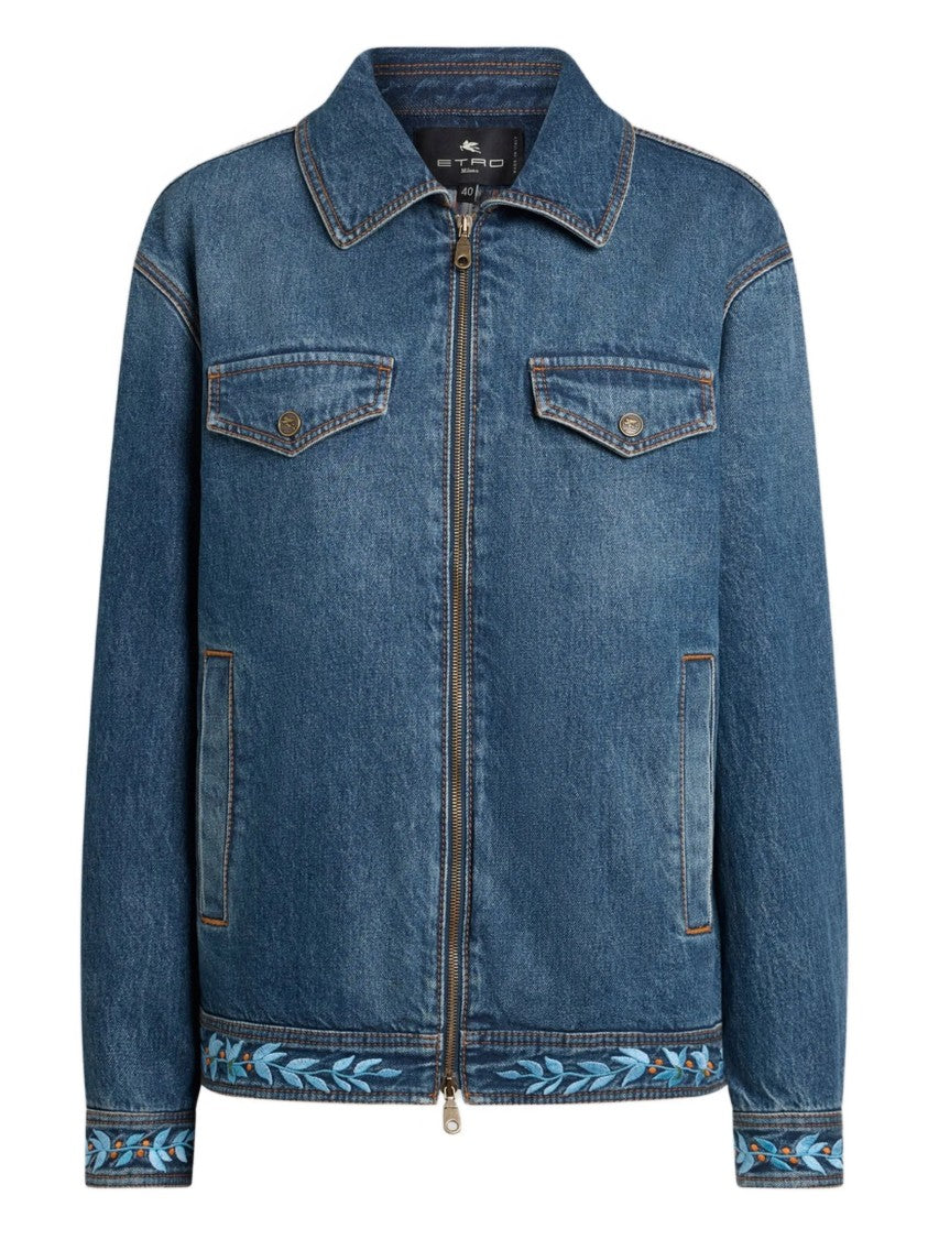 Etro Loose Fit Denim Embroidered Bird Jacket